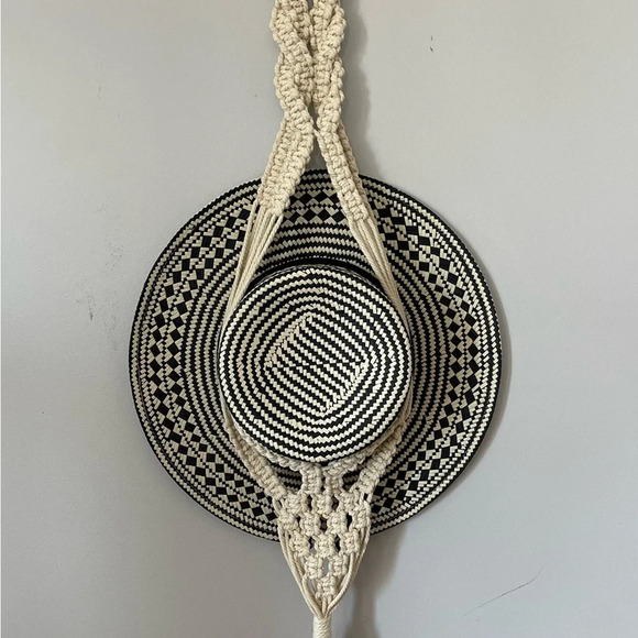 Boho Hat  Hanger Macrame Natural Handcrafted Wall Hanging One Size - Picture 8 of 13